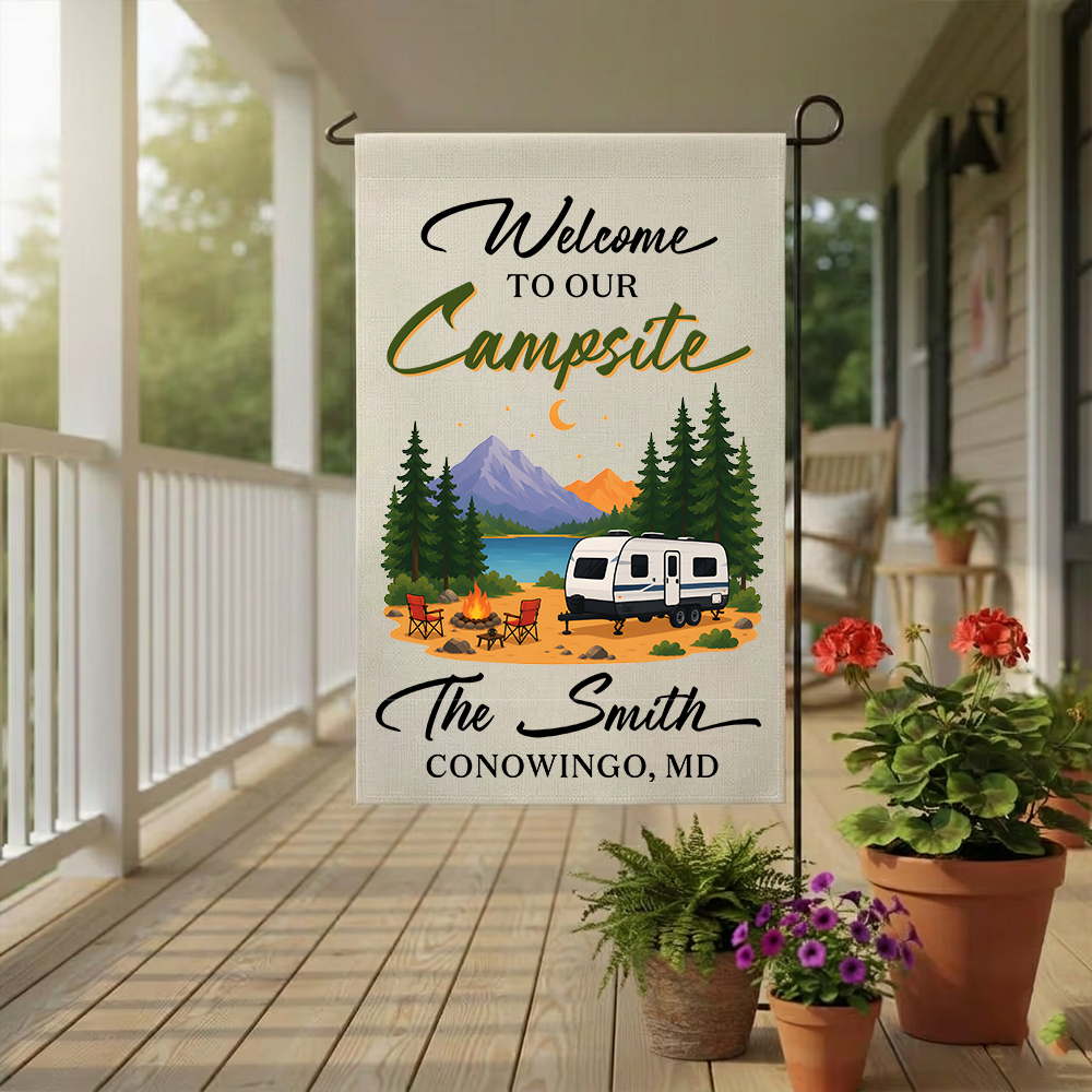 Personalized RV Campsite Flag - Custom Name & Location Garden Decor