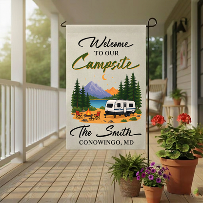 Personalized RV Campsite Flag - Custom Name & Location Garden Decor