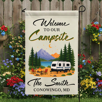 Personalized RV Campsite Flag - Custom Name & Location Garden Decor