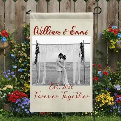 Personalized Photo Wedding Garden Flag | Custom Couple Anniversary Gift | Forever Together Yard Decor