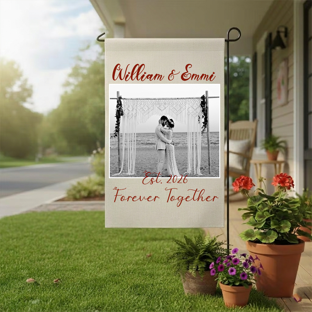 Personalized Photo Wedding Garden Flag | Custom Couple Anniversary Gift | Forever Together Yard Decor