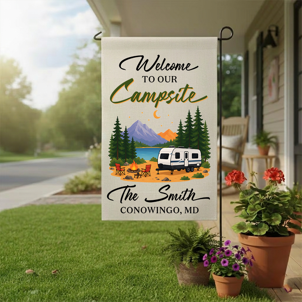 Personalized RV Campsite Flag - Custom Name & Location Garden Decor