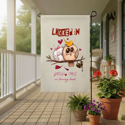Owl Love Garden Flag - Locked In You & Me No Turning Back Outdoor Sign - Cute Relationship Anniversary Gift