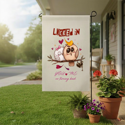 Owl Love Garden Flag - Locked In You & Me No Turning Back Outdoor Sign - Cute Relationship Anniversary Gift