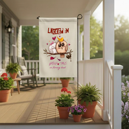 Owl Love Garden Flag - Locked In You & Me No Turning Back Outdoor Sign - Cute Relationship Anniversary Gift
