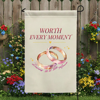 Personalized Wedding Anniversary Garden Flag | Custom Couple Names & Date Banner | Worth Every Moment Yard Decor