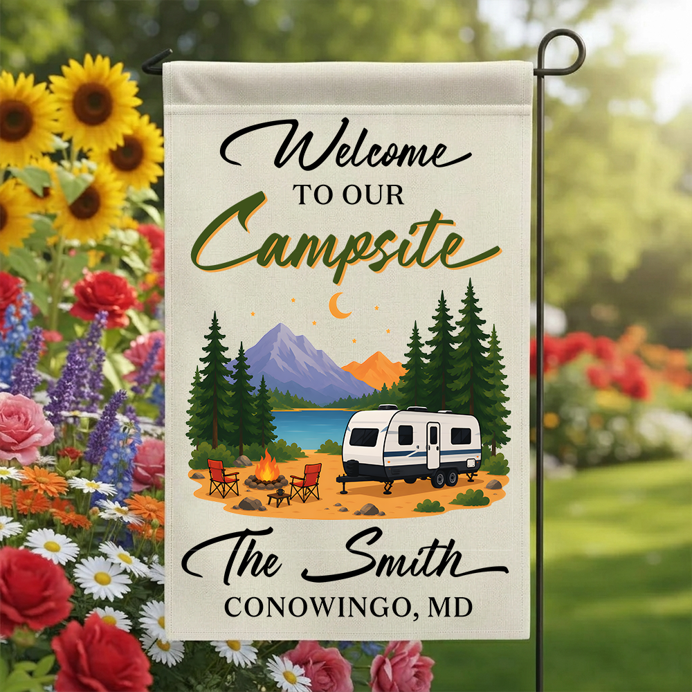 Personalized RV Campsite Flag - Custom Name & Location Garden Decor