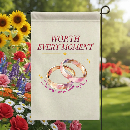 Personalized Wedding Anniversary Garden Flag | Custom Couple Names & Date Banner | Worth Every Moment Yard Decor