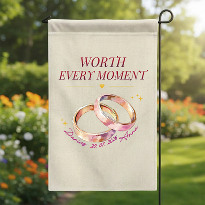 Personalized Wedding Anniversary Garden Flag | Custom Couple Names & Date Banner | Worth Every Moment Yard Decor
