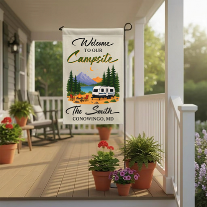 Personalized RV Campsite Flag - Custom Name & Location Garden Decor