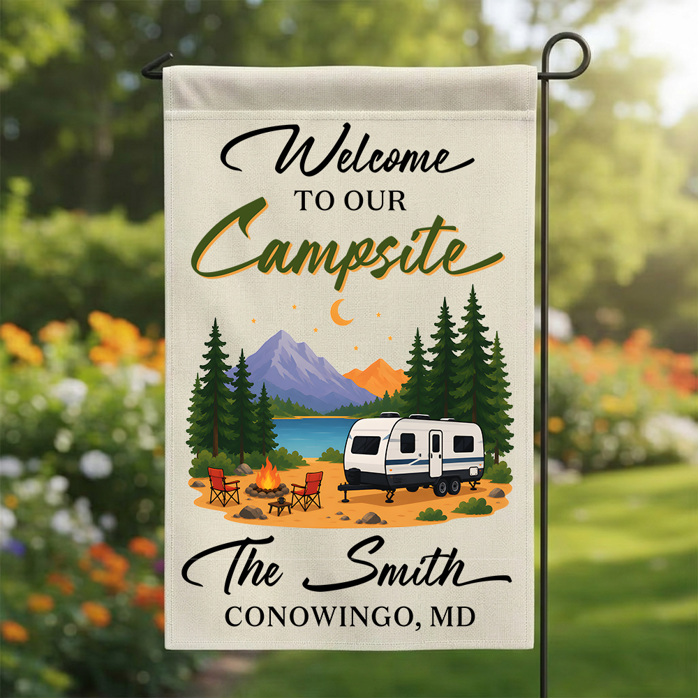 Personalized RV Campsite Flag - Custom Name & Location Garden Decor