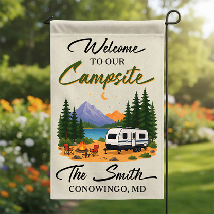 Personalized RV Campsite Flag - Custom Name & Location Garden Decor