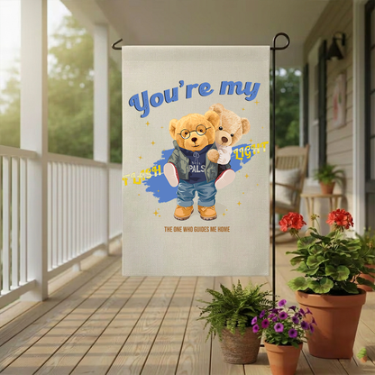 Cute Teddy Bear Garden Flag | You're My Flashlight Yard Banner | Whimsical Best Pals Couple Decor