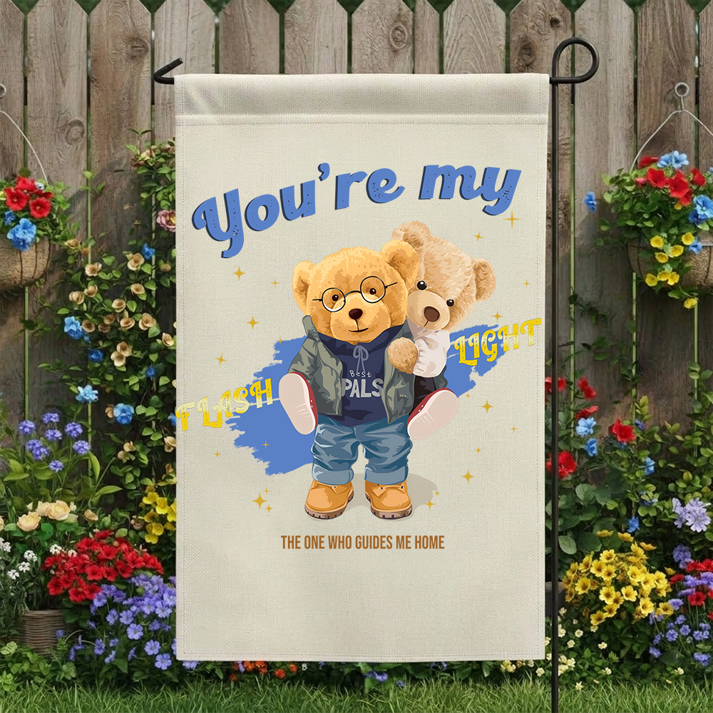 Cute Teddy Bear Garden Flag | You're My Flashlight Yard Banner | Whimsical Best Pals Couple Decor