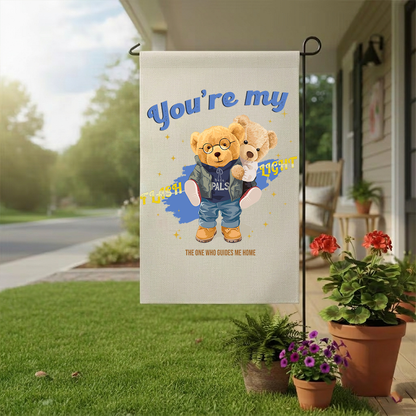 Cute Teddy Bear Garden Flag | You're My Flashlight Yard Banner | Whimsical Best Pals Couple Decor