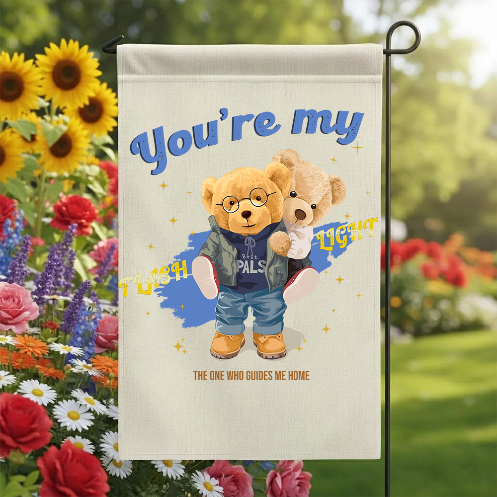 Cute Teddy Bear Garden Flag | You're My Flashlight Yard Banner | Whimsical Best Pals Couple Decor