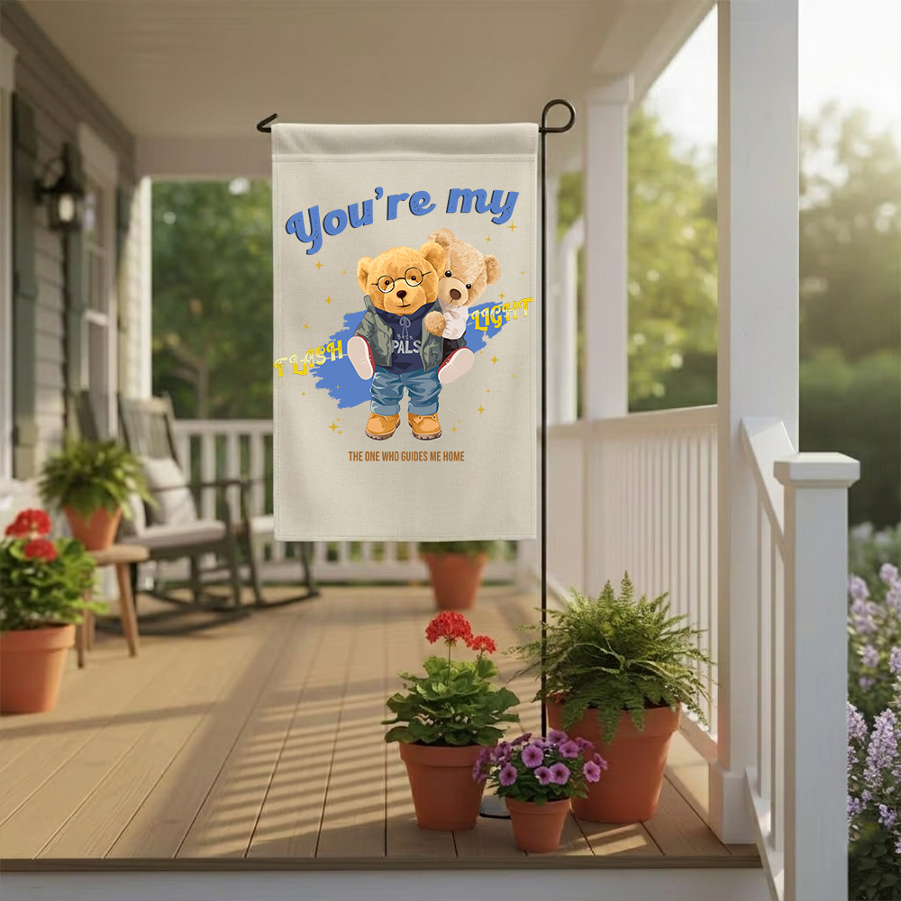Cute Teddy Bear Garden Flag | You're My Flashlight Yard Banner | Whimsical Best Pals Couple Decor