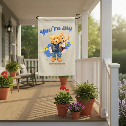 Cute Teddy Bear Garden Flag | You're My Flashlight Yard Banner | Whimsical Best Pals Couple Decor