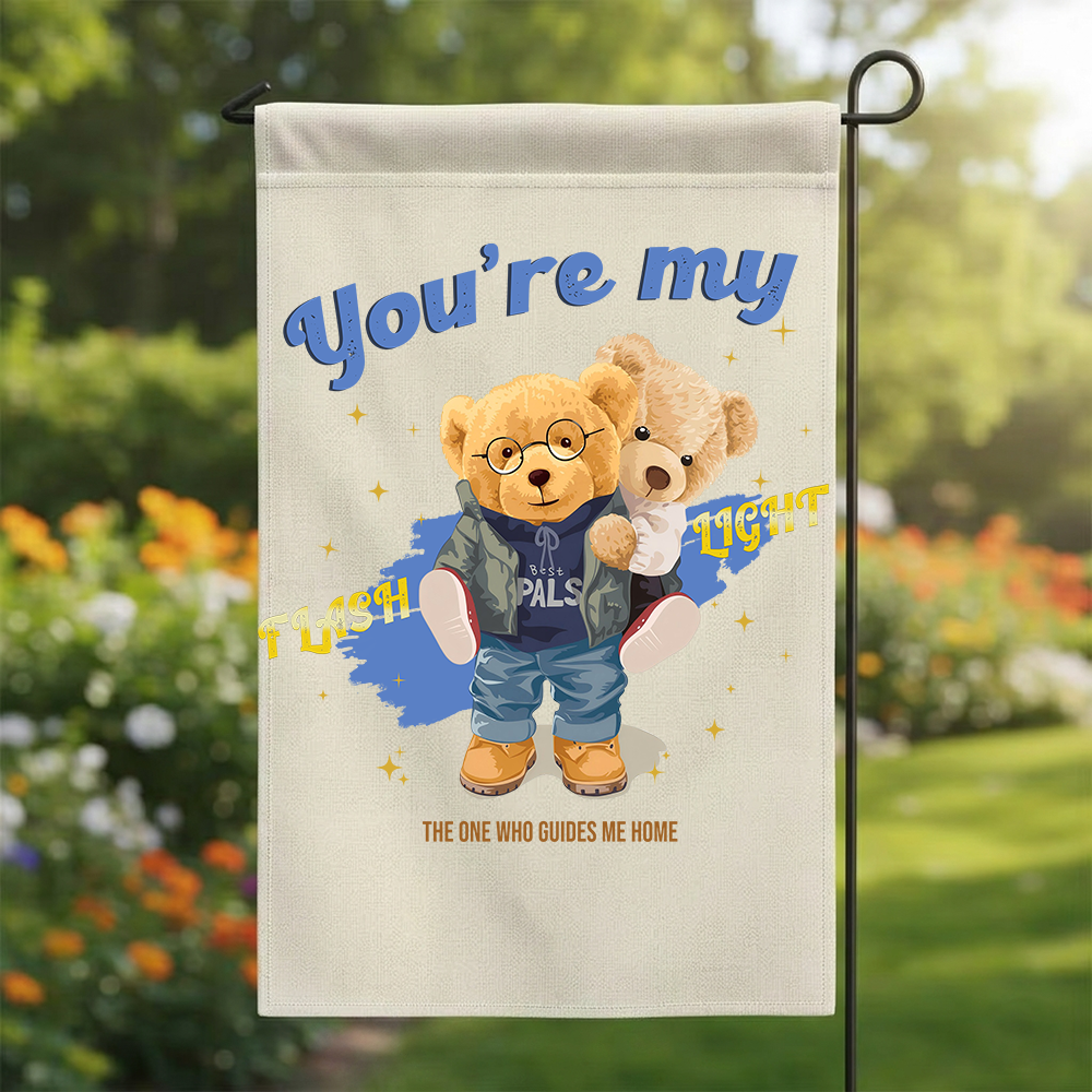 Cute Teddy Bear Garden Flag | You're My Flashlight Yard Banner | Whimsical Best Pals Couple Decor