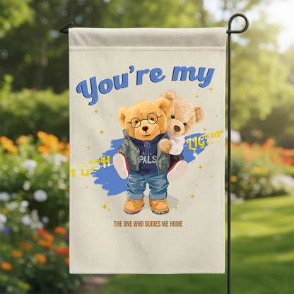 Cute Teddy Bear Garden Flag | You're My Flashlight Yard Banner | Whimsical Best Pals Couple Decor