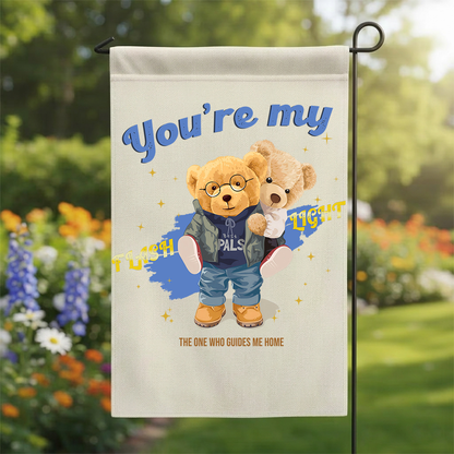 Cute Teddy Bear Garden Flag | You're My Flashlight Yard Banner | Whimsical Best Pals Couple Decor